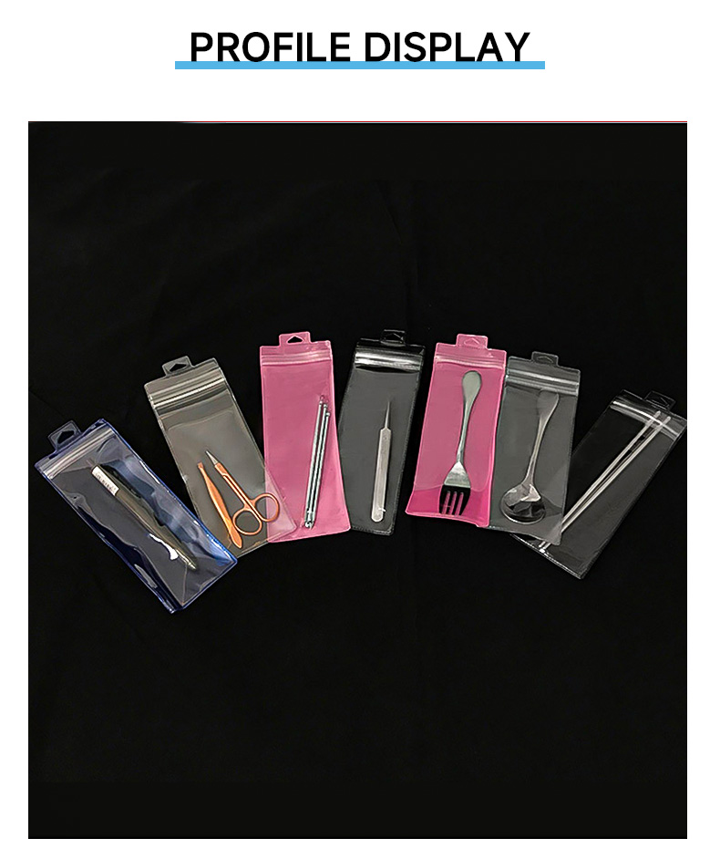 Versatile Colored Long PVC Ziplock Bag with Hanging Hole for Jewelry,USB Cable,Makeup Tools,Tableware Display