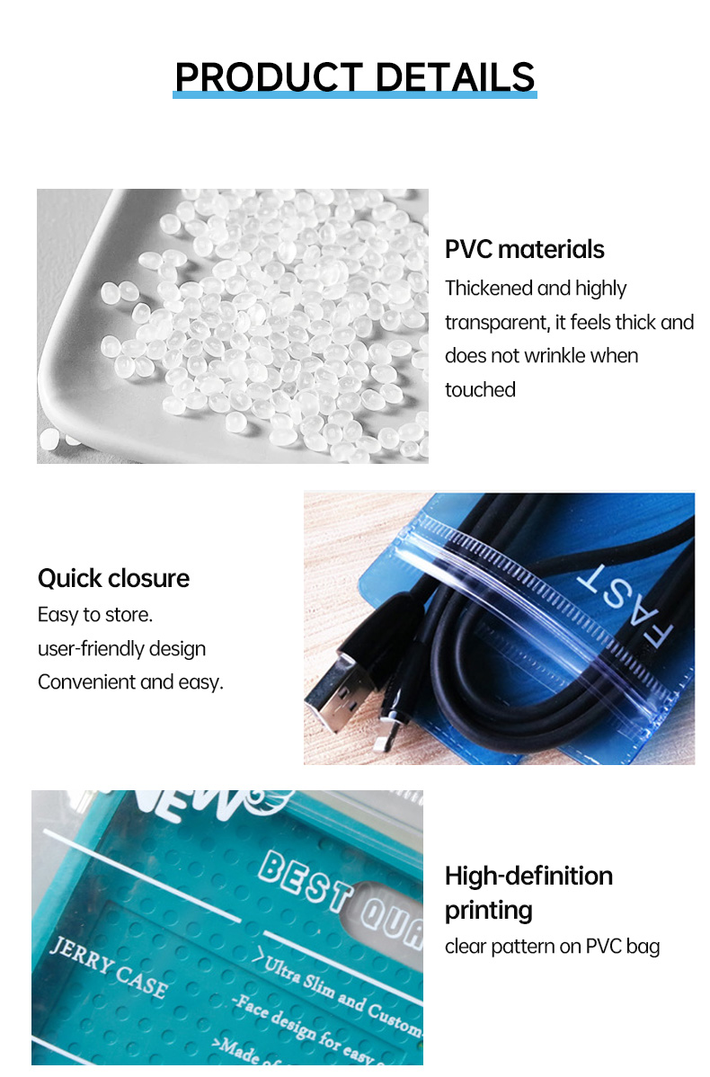 Versatile Colored Long PVC Ziplock Bag with Hanging Hole for Jewelry,USB Cable,Makeup Tools,Tableware Display