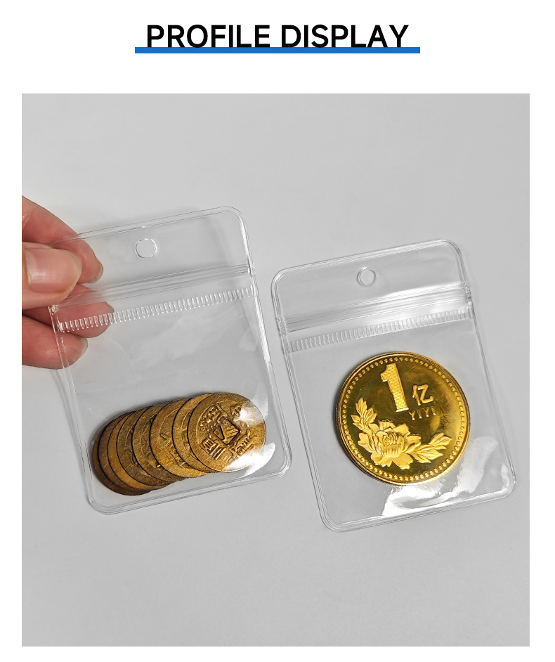 Clear PVC Hanging Hole Ziplock Bags for Coin Jewelry Packaging