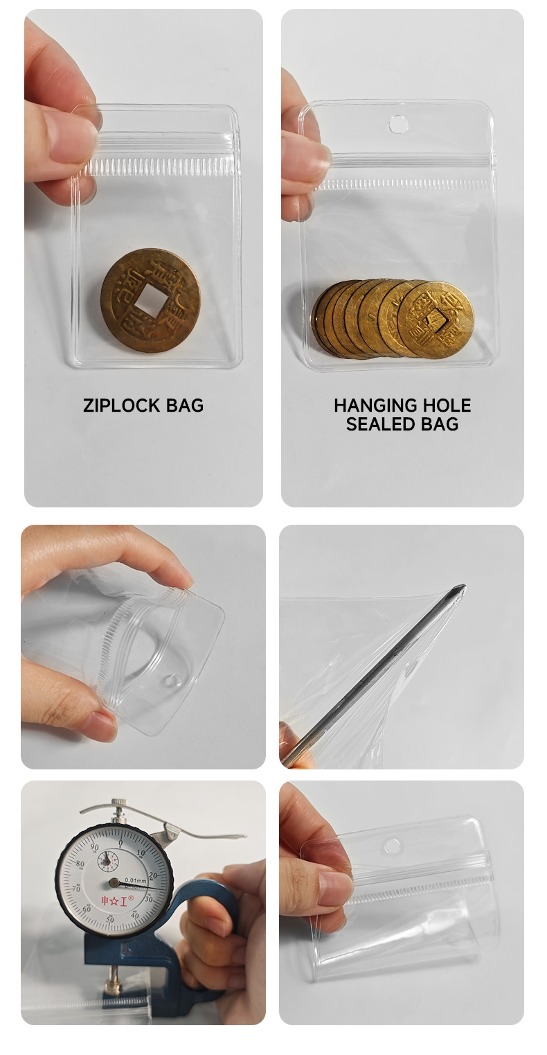 Clear PVC Hanging Hole Ziplock Bags for Coin Jewelry Packaging