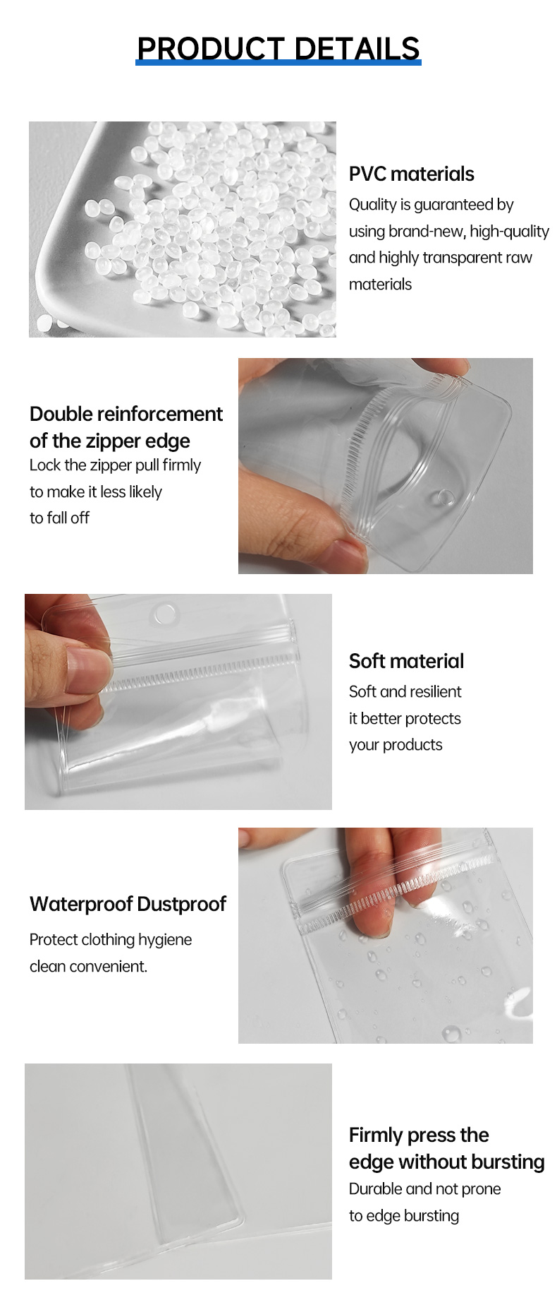 Clear PVC Hanging Hole Ziplock Bags for Coin Jewelry Packaging