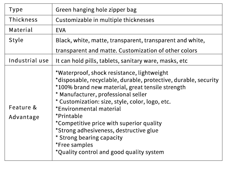 Eva Green Right Hanging Hole Slider Zipper Bag for Makeup Brush Storage