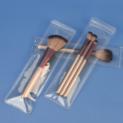 Clear PVC long ziplock bag packaging for single and multiple makeup brushes and cosmetic tools
