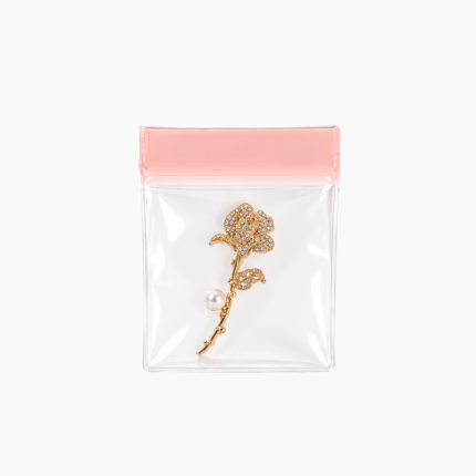 EVA Jewelry Ziplock Bag with pink zipper and printed card for necklace packaging