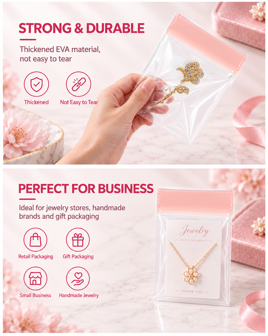 Pink EVA Jewelry Ziplock Bag for Luxury Custom Jewelry Packaging