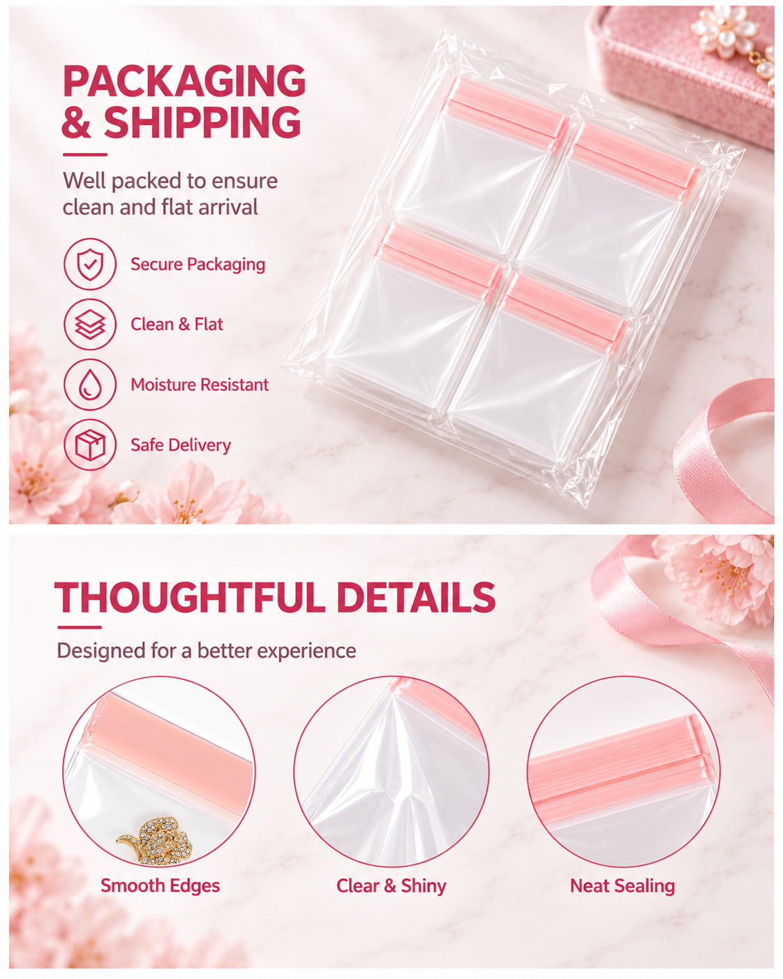 Pink EVA Jewelry Ziplock Bag for Luxury Custom Jewelry Packaging
