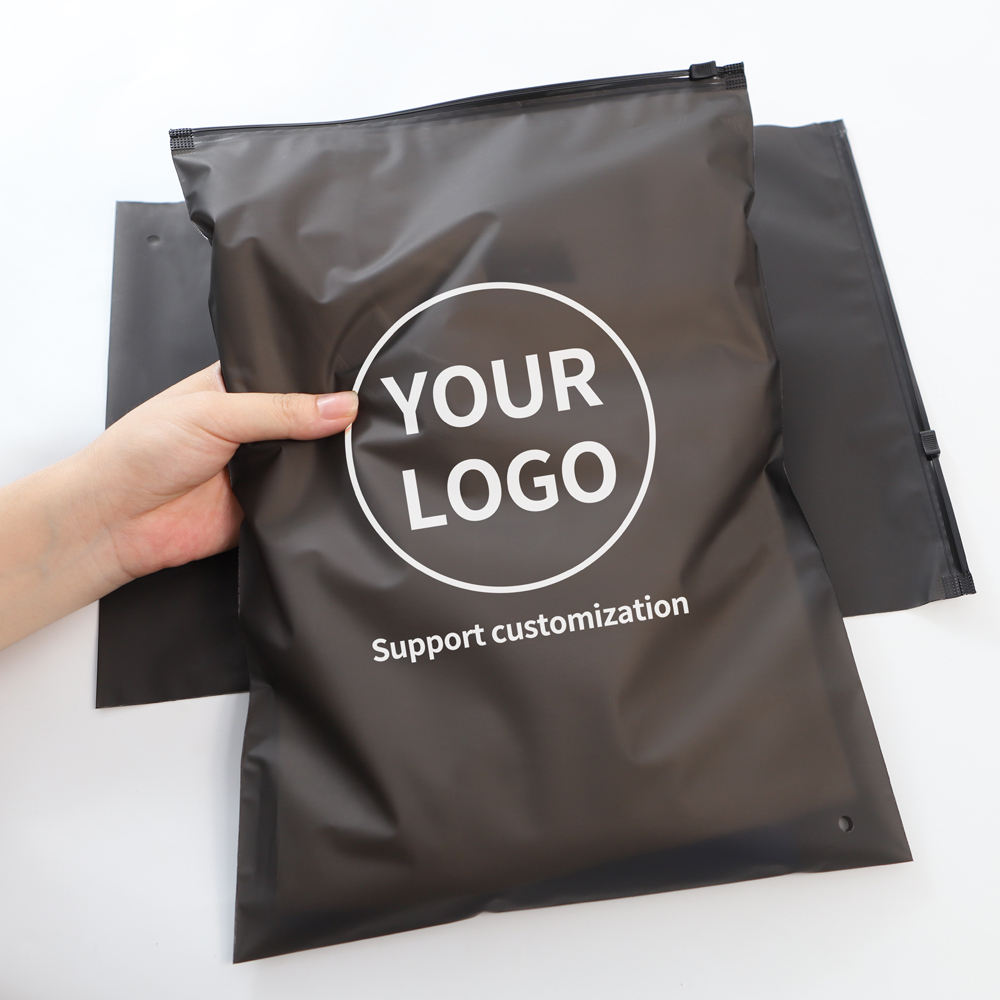 Black custom PE zipper bag for clothing packaging