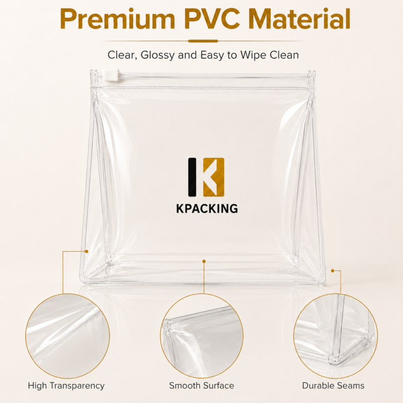 Custom PVC Stand Up Pouch Clear Cosmetic & Toiletry Packaging Bag with Slider Zipper