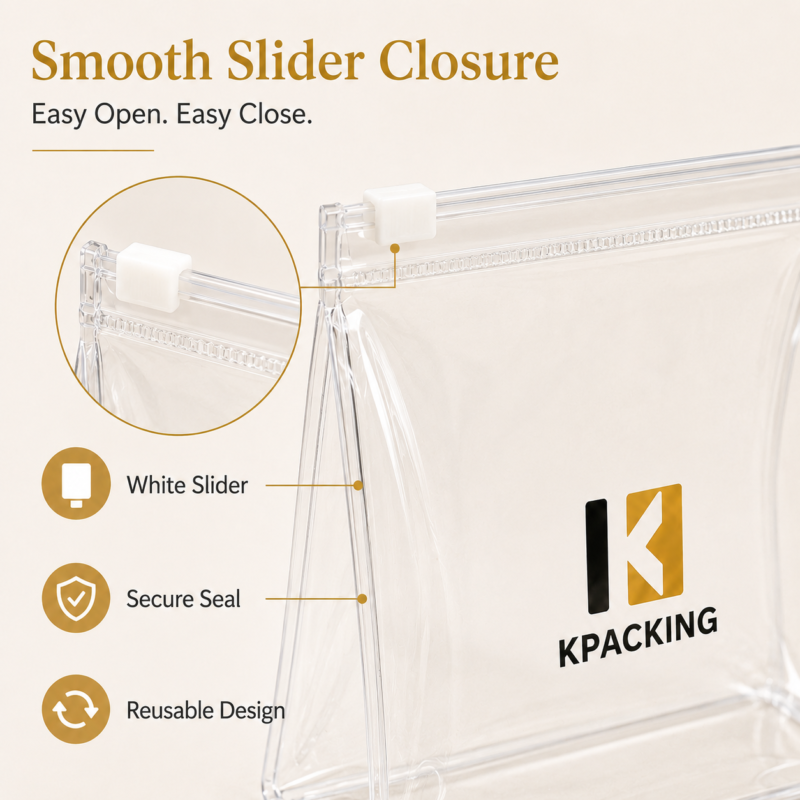 Custom PVC Stand Up Pouch Clear Cosmetic & Toiletry Packaging Bag with Slider Zipper