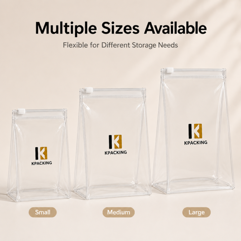 Custom PVC Stand Up Pouch Clear Cosmetic & Toiletry Packaging Bag with Slider Zipper