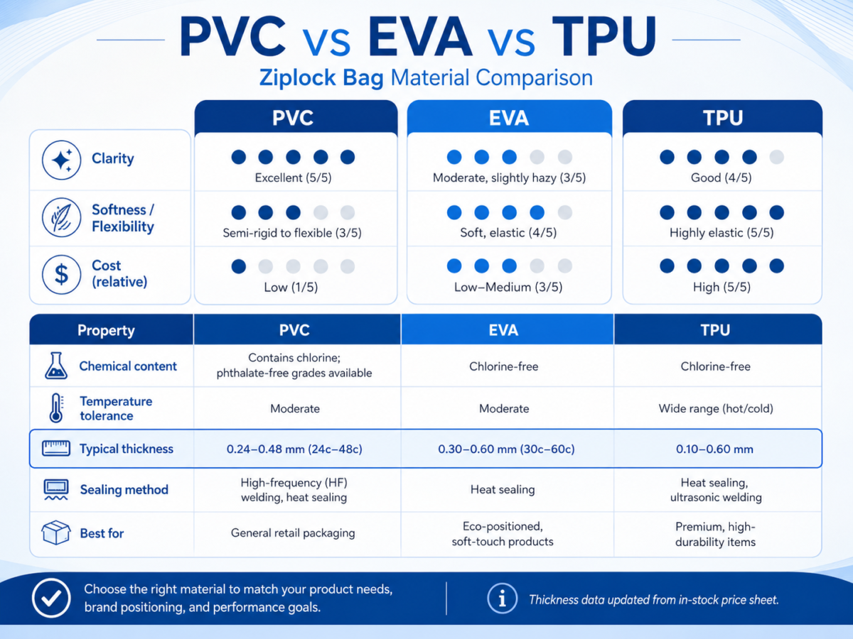 PVC vs. EVA vs. TPU: Which Ziplock Bag Material Is Right for Your Business?