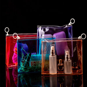 Colored transparent slider zipper pouches for cosmetics and travel accessories