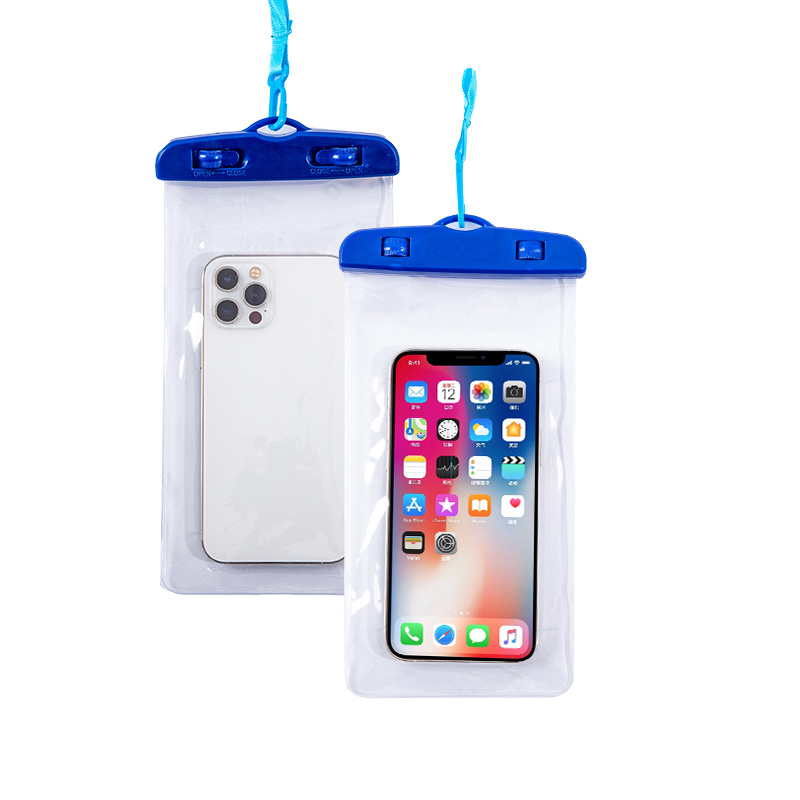 Clear PVC waterproof phone pouches with locking closures and hanging cords