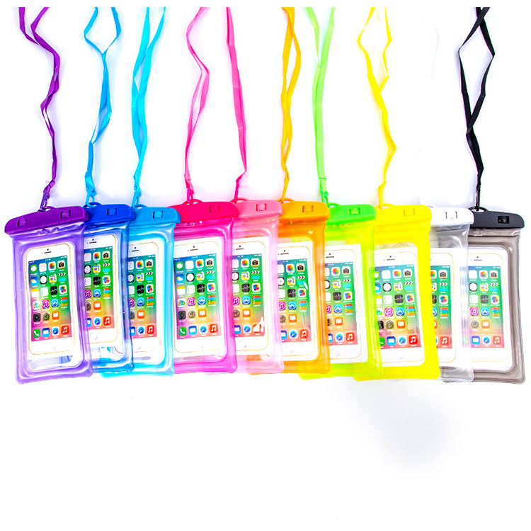 Custom waterproof phone pouches in multiple colors for outdoor brands