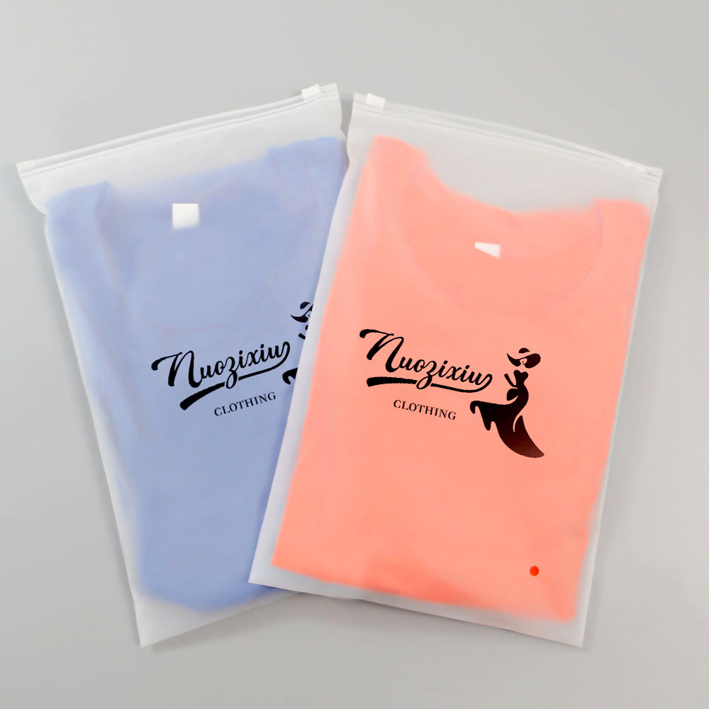 Frosted PE zipper bag with custom logo for clothing