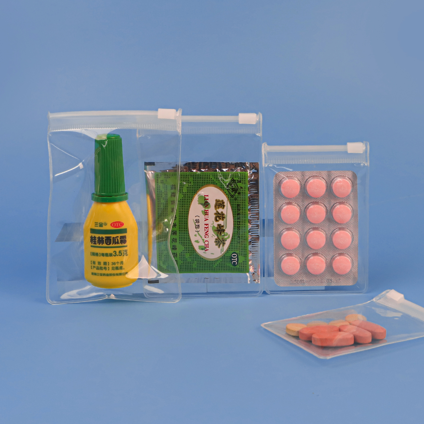 Clear EVA zipper bags used for tea, medicine, and food-contact packaging