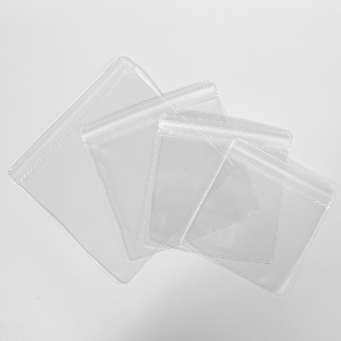 Empty clear EVA ziplock bags in multiple flat sizes
