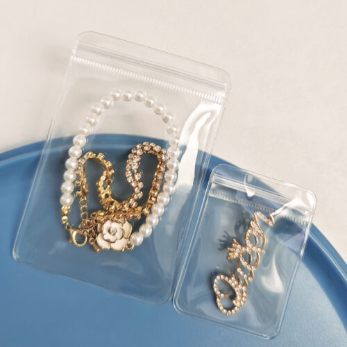 PVC Ziplock Bags for jewelry and earring packaging with clear transparent pouch and resealable zipper closure.