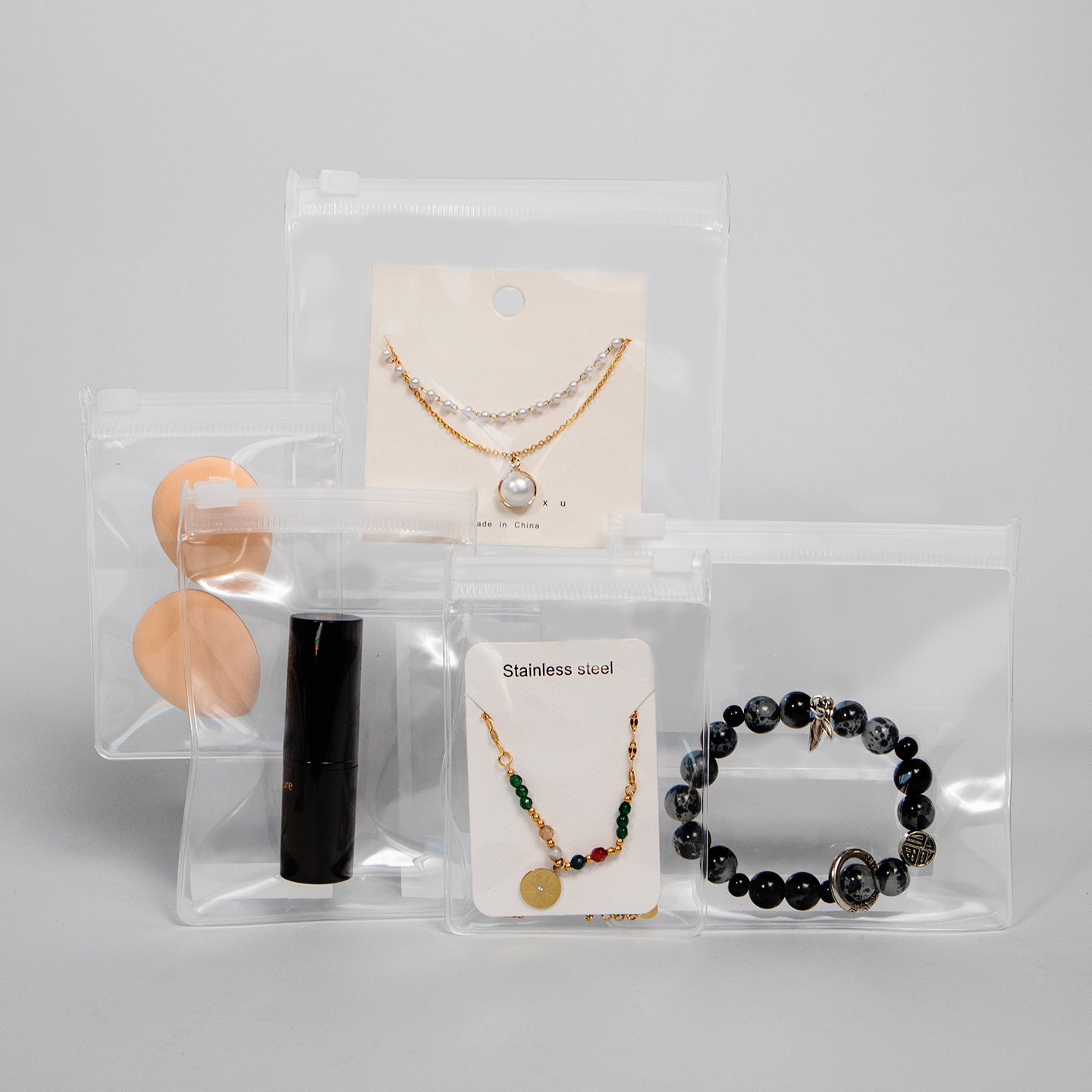 Frosted EVA jewelry packaging bags for necklaces, earrings and bracelets