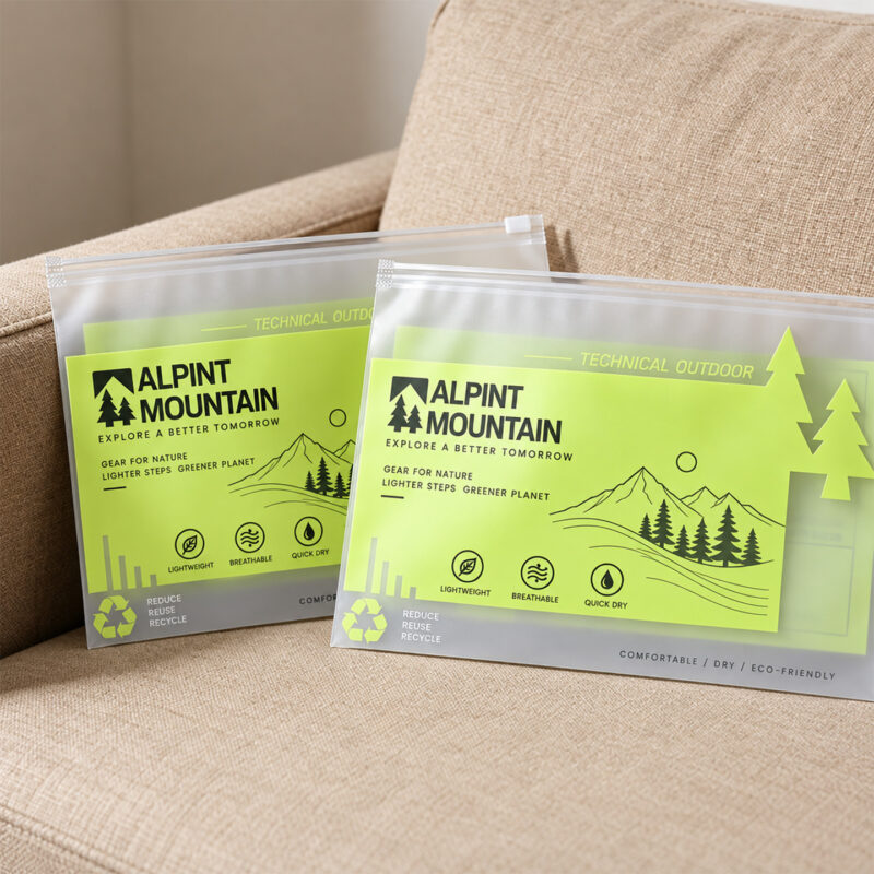 أكياس بسحاب CPE بلوري مخصصة لتغليف الملابس مع إغلاق بسحاب قابل للإغلاق Custom frosted CPE zipper bags for clothing packaging with resealable zip closure