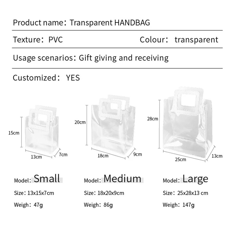 PVC Transparent Handbag Custom Size Luxury Gift Packaging Bags