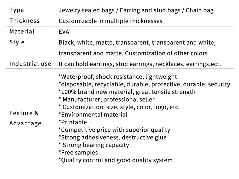 EVA Jewelry Ziplock Bag with Hot Stamping