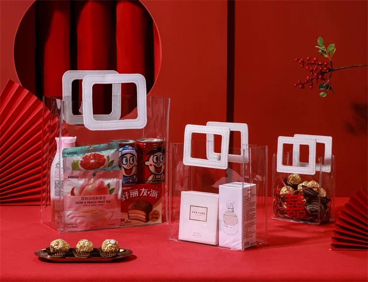 PVC Transparent Handbag Custom Size Luxury Gift Packaging Bags